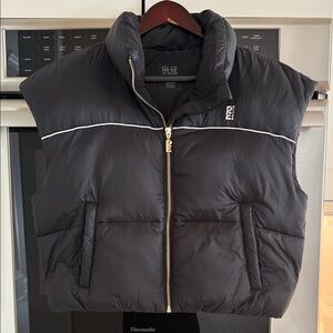 P.E Nation Black Puffer Vest with Gold Zipper